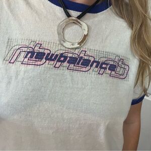 vintage pink and blue New Balance sparkly Graphic Ringer T-Shirt Retro Style